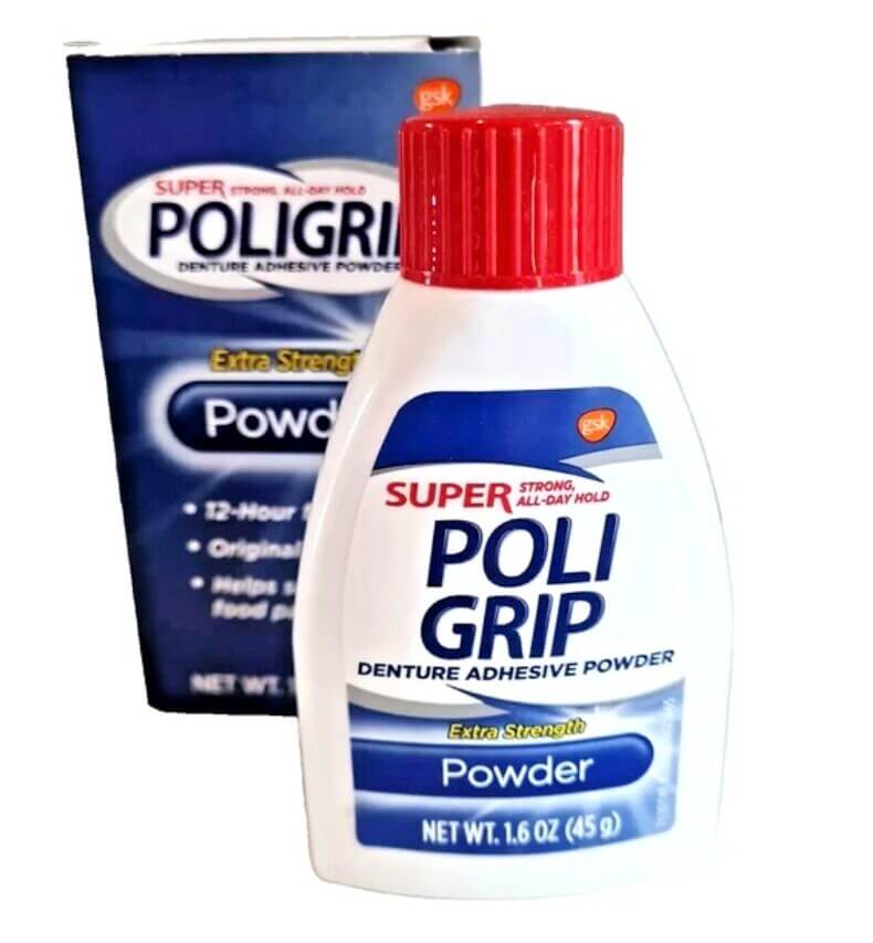 Troubleshooting guide using Super Poli Grip adhesive powder for a secure vampire fang hold.