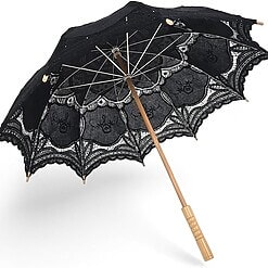 UMBRELLOX Black Lace Hand Sewn Parasol With Wood Handle